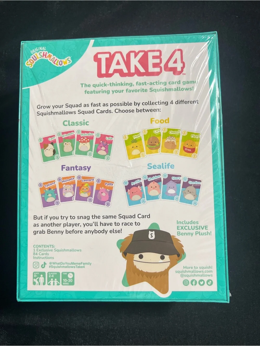 Squishmallows Take 4 Card Game with Brown Benny Plush